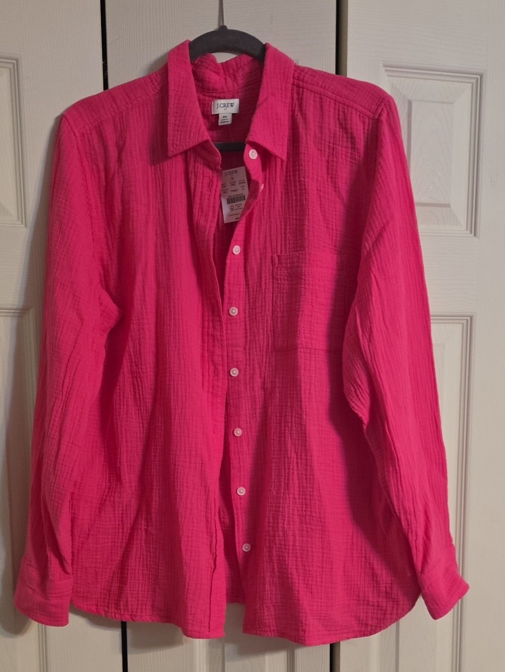 J. Crew Hot Pink Gauze Button-Up Shirt